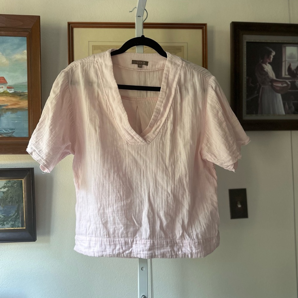 Lilla P Pink Relaxed Boxy Short Sleeve Blouse